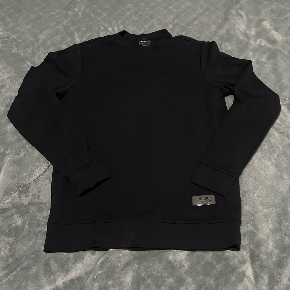 Oakley‎ Mens Black Long Sleeve Crewneck Regular Fit Logo Patch Top XS